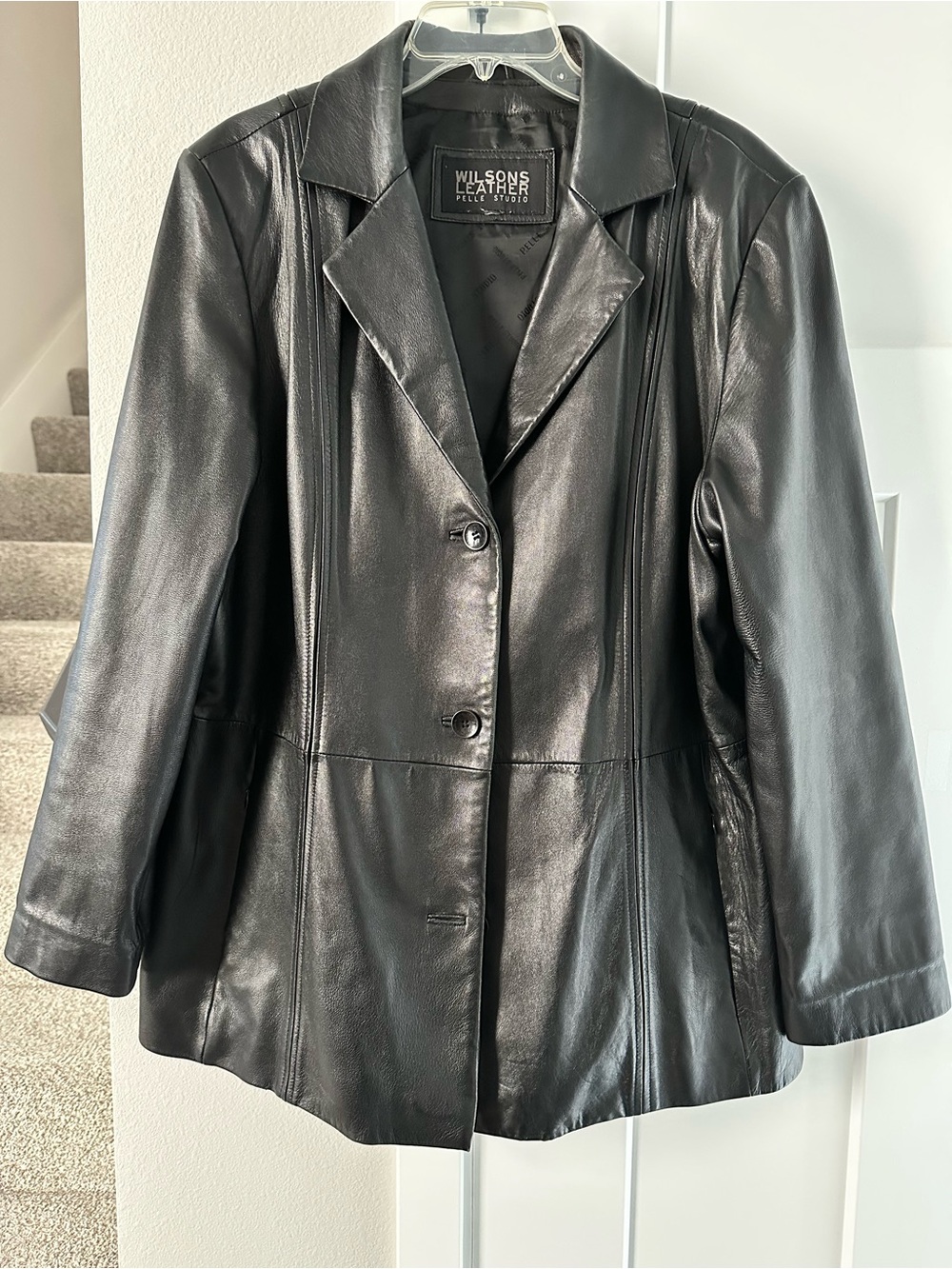 Wilsons Leather Women's Black Button-Front 100% Leather Blazer size 1X